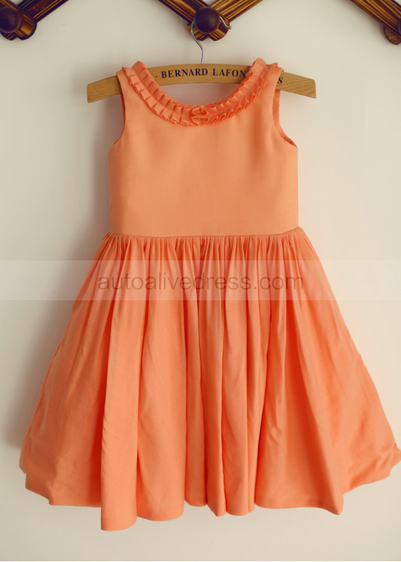Coral Cotton Knee Length Affordable Flower Girl Dress Coral Cotton Knee Length Affordable Flower Girl Dress